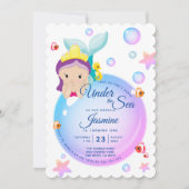 Mermaid Bubble Glitter Paars Blauwgroen Baby Birth Kaart (Voorkant)