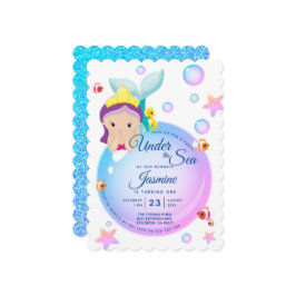 Mermaid Bubble Glitter Paars Blauwgroen Baby Birth Kaart