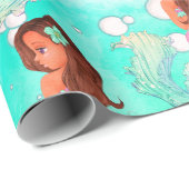 Mermaid Bubbles Blauw roze, donkerbruin Cadeaupapier (Rol Hoek)