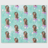 Mermaid Bubbles Blue Roze Donkere haar Cadeaupapier (Vlak)