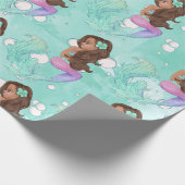 Mermaid Bubbles Blue Roze Donkere haar Cadeaupapier (Hoek)