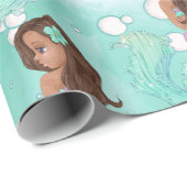 Mermaid Bubbles Blue Roze Donkere haar Cadeaupapier (Rol Hoek)