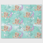 Mermaid Bubbles Cute Pink Blue Gift Cadeaupapier (Vlak)