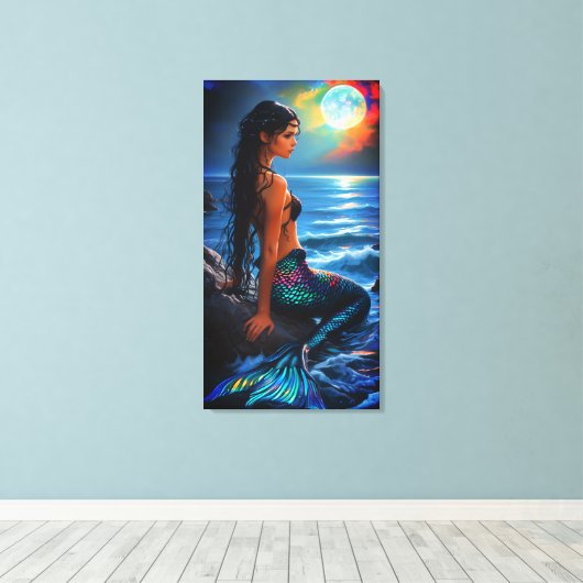 Mermaid by the Sea Canvas Wall Art Afdruk (Insitu (Houten vloer))