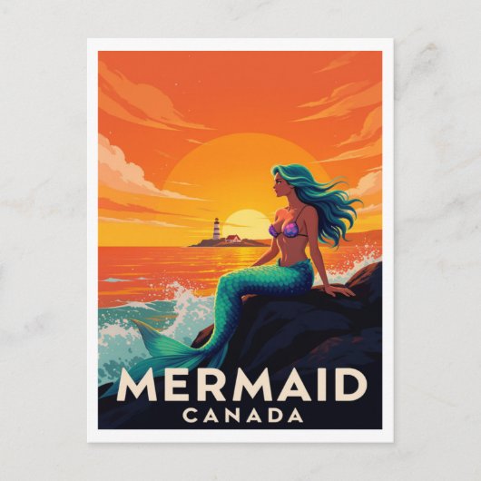 Mermaid Canada Fantasy Sunset Vintage Style Briefkaart (Voorkant)