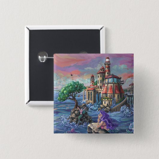 Mermaid Castle Vierkante Button 5,1 Cm (Voorkant /achterkant)