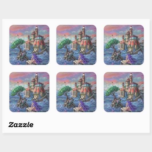 Mermaid Castle Vierkante Sticker (Vel)
