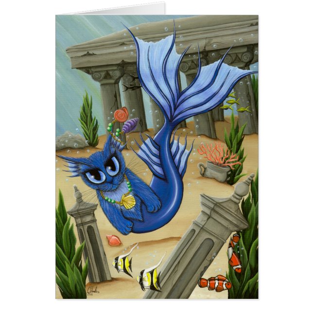Mermaid Cat Atlantis Mercat Fantasy Art Card (Voorkant)