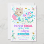 Mermaid Cat Birthday Invitation, Kitten Pool Party Kaart (Voorkant)