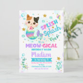 Mermaid Cat Birthday Invitation, Kitten Pool Party Kaart (Staand voorkant)