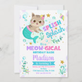 Mermaid Cat Birthday Invitation, Kitten Pool Party Kaart (Voorkant)