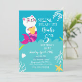 Mermaid Cat Birthday Uitnodiging (Staand voorkant)