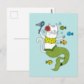 Mermaid Cat Briefkaart (Voorkant / Achterkant)