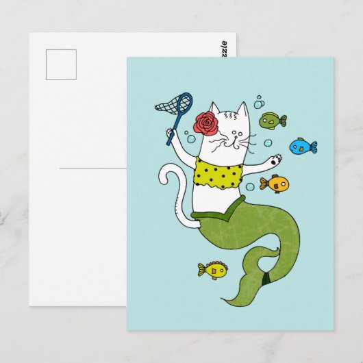 Mermaid Cat Briefkaart (Voorkant / Achterkant)