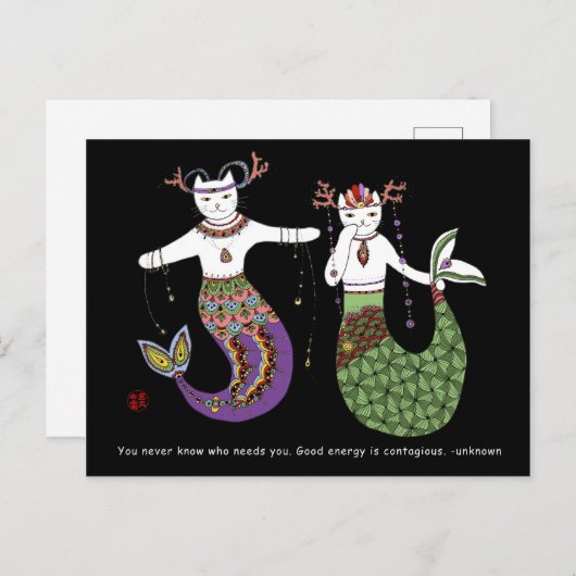 Mermaid cat briefkaart (Voorkant / Achterkant)