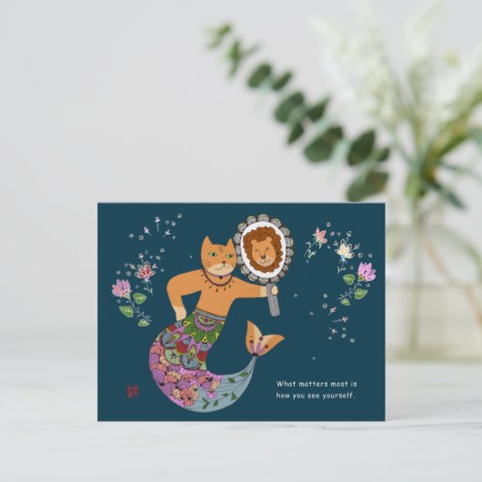Mermaid cat briefkaart (Staand voorkant)
