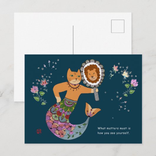 Mermaid cat briefkaart (Voorkant / Achterkant)
