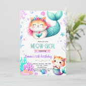 Mermaid cat party theme invitation kaart (Staand voorkant)
