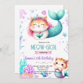 Mermaid cat party theme invitation kaart (Voorkant / Achterkant)
