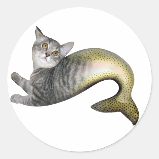 Mermaid Cat Ronde Sticker (Voorkant)