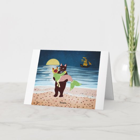 Mermaid cat Valentijnsdag Folded Holiday Kaart (Achterkant)