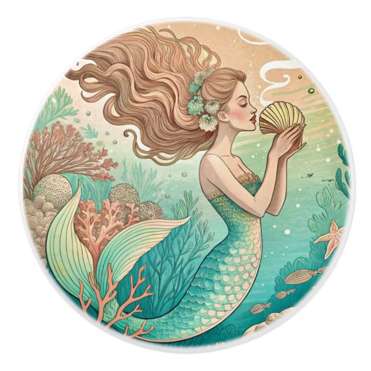 Mermaid ceramic drawer knobs keramische knop (Voorkant)