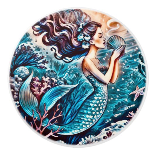 Mermaid ceramic drawer knobs keramische knop (Voorkant)