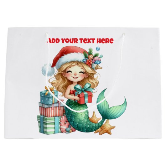 Mermaid Christmas Large Gift Bag – Personalized Groot Cadeauzakje (Voorkant)