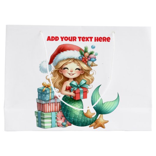 Mermaid Christmas Large Gift Bag – Personalized Groot Cadeauzakje (Achterkant)