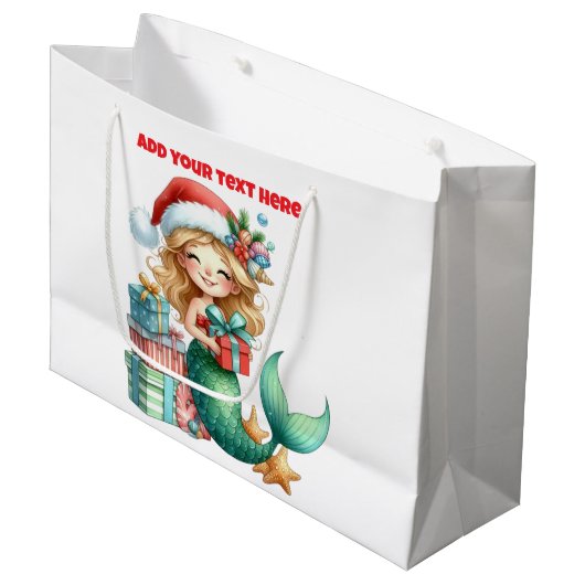 Mermaid Christmas Large Gift Bag – Personalized Groot Cadeauzakje (Voorkant Gekanteld)