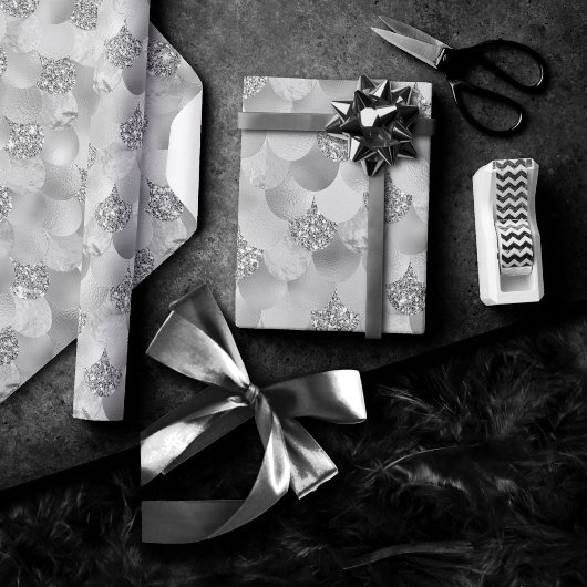 Mermaid Chrome-schalen | Silver Faux Shiny Metalli Cadeaupapier