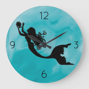 Mermaid Clock - Blue Grote Klok
