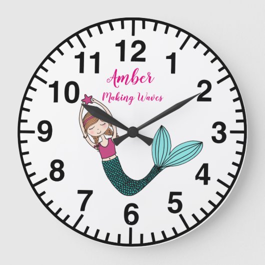 Mermaid Clock gepersonaliseerde naam kiezen zeemee Grote Klok (Voorkant)