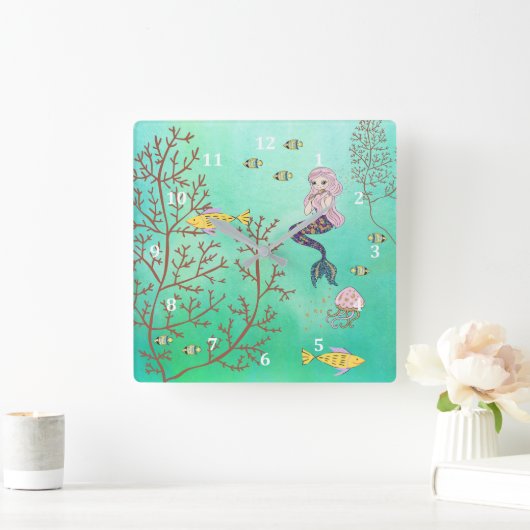 Mermaid Clock Green Zee Vierkante Klok (Huis)