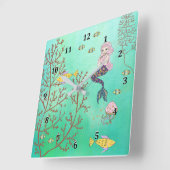 Mermaid Clock Green Zee Vierkante Klok (Hoek)