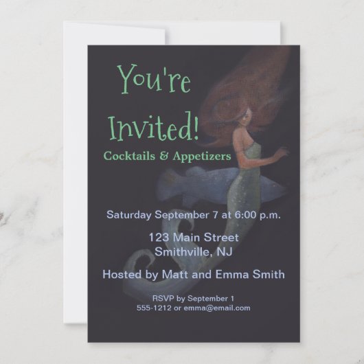 Mermaid Cocktail Party Custom Invitation Sjabloon Kaart (Voorkant)