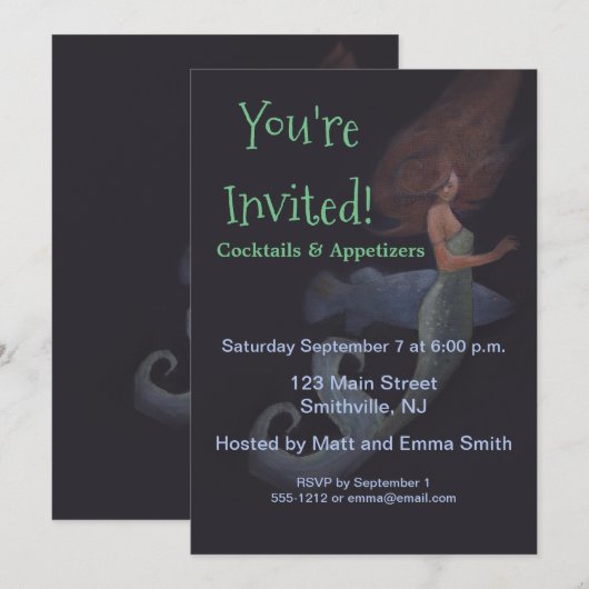 Mermaid Cocktail Party Custom Invitation Sjabloon Kaart (Voorkant / Achterkant)