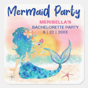 Mermaid Cocktail Tropisch Strand Bachelorette Fees Vierkante Sticker