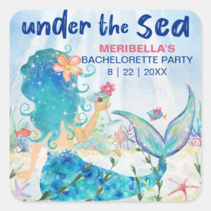 Mermaid Cocktail Tropisch Strand Bruidsmeisjesfees Vierkante Sticker