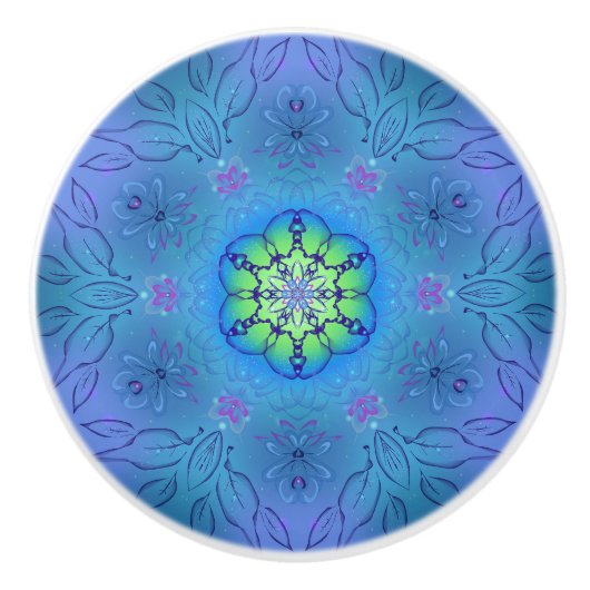 Mermaid Colours Floral Drawer/Cabinet Pull Keramische Knop (Voorkant)