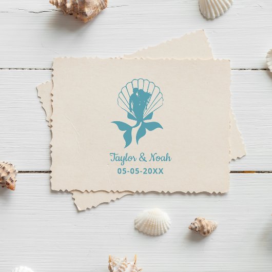 Mermaid Couple op een Seashell Design Rubberstempel