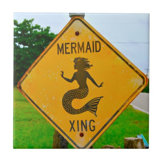 Mermaid Crossing Road Sign Tegeltje (Voorkant)