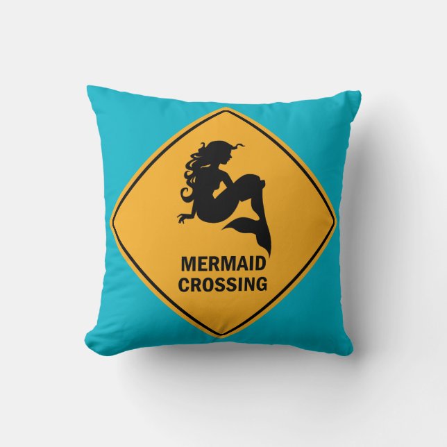 Mermaid Crossing Sign Pillow Kussen (Voorkant)