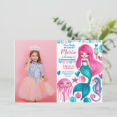 Mermaid Custom foto Birthday Uitnodiging (Staand voorkant)