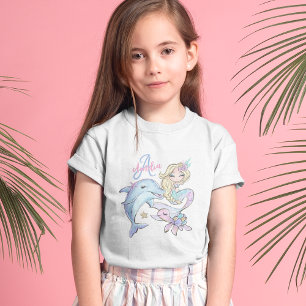 Mermaid Custom Kinder Name Pink Girl T-Shirt