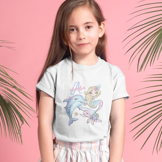 Mermaid Custom Kinder Name Pink Girl T-Shirt