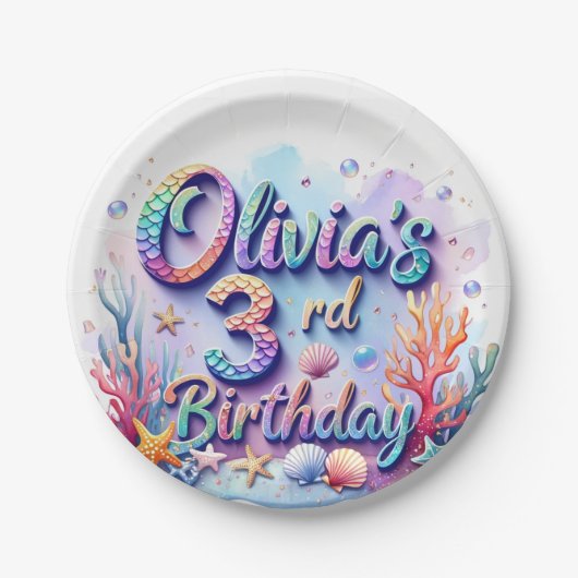 Mermaid Custom Name & Age - Under the Sea Party Papieren Bordje (Voorkant)