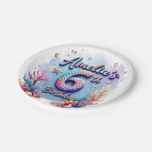 Mermaid Custom Name & Age - Under the Sea Party Papieren Bordje (Gekanteld)