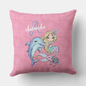 Mermaid Custom Pink Gold Monogram Girl Bedroom Kussen (Achterkant)