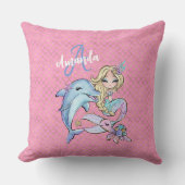 Mermaid Custom Pink Gold Monogram Girl Bedroom Kussen (Voorkant)